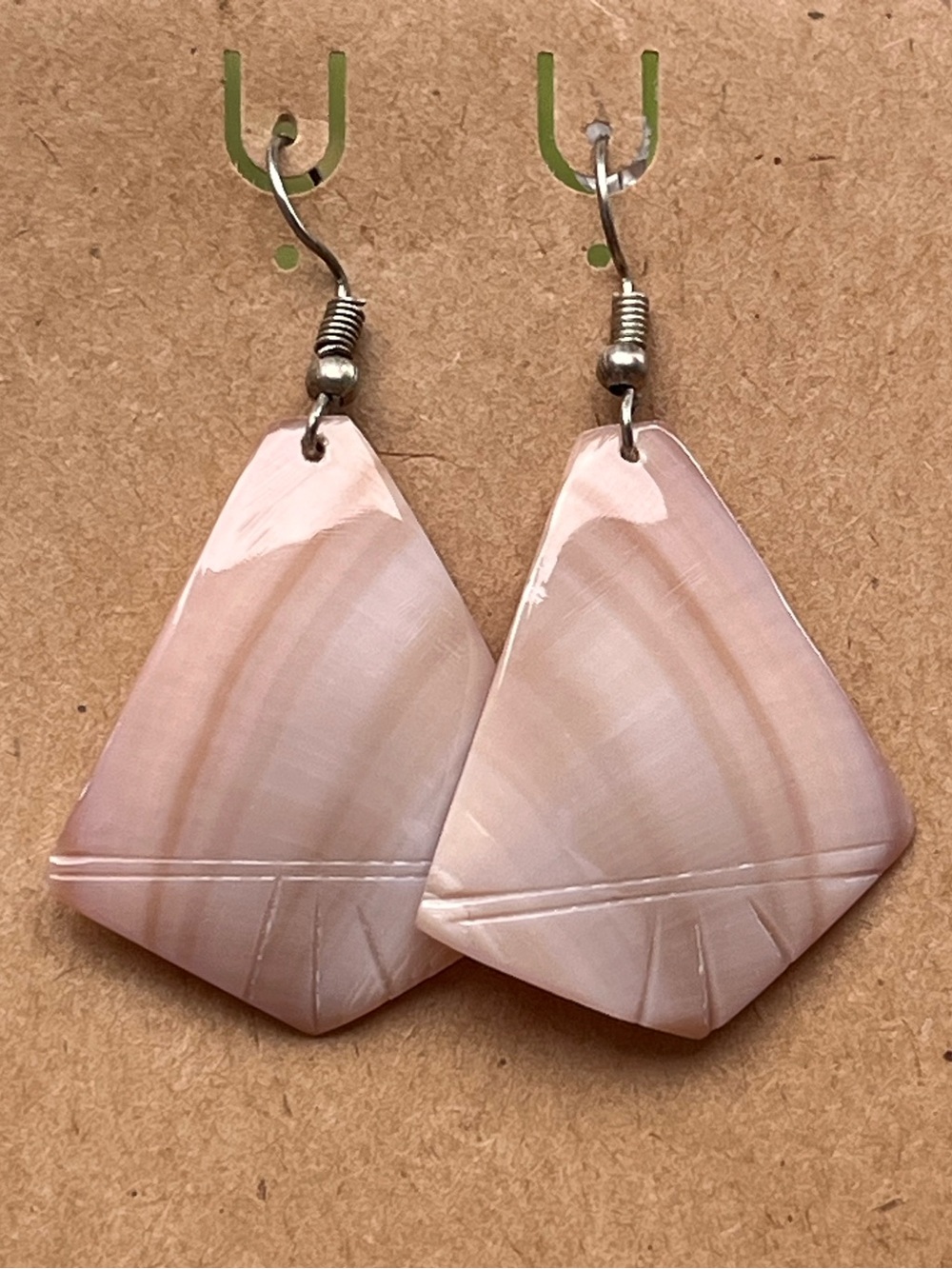 Hand-Carved Pink Shell Leaf Earrings - Women Jewelry